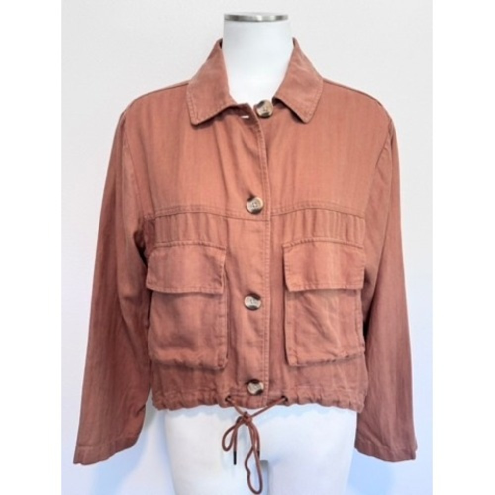 C&C California Women Terracotta Tan Linen Blend Cropped Utility Jacket M